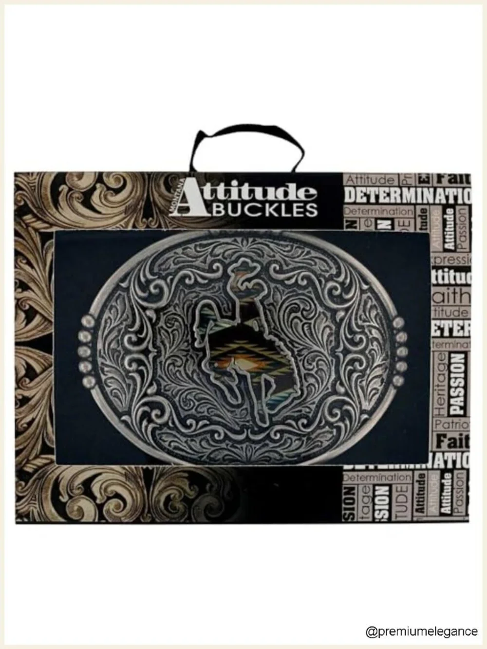 Western Belt Buckle - Silver-Plated Metal, Rodeo Series Attitude Design, 1.5